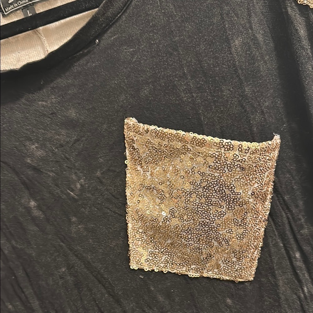 POL Black and Gold Sequin Long Sleeve Blouse - Picture 3 of 15